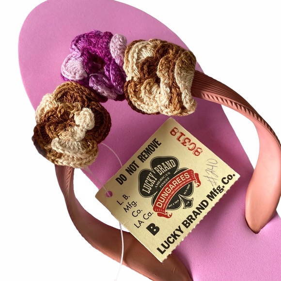 new Lucky Brand ♧ Floral Crochet Trim Platform Flip Flop ♧ Rose Pink ♧ Size 6 - Picture 5 of 16